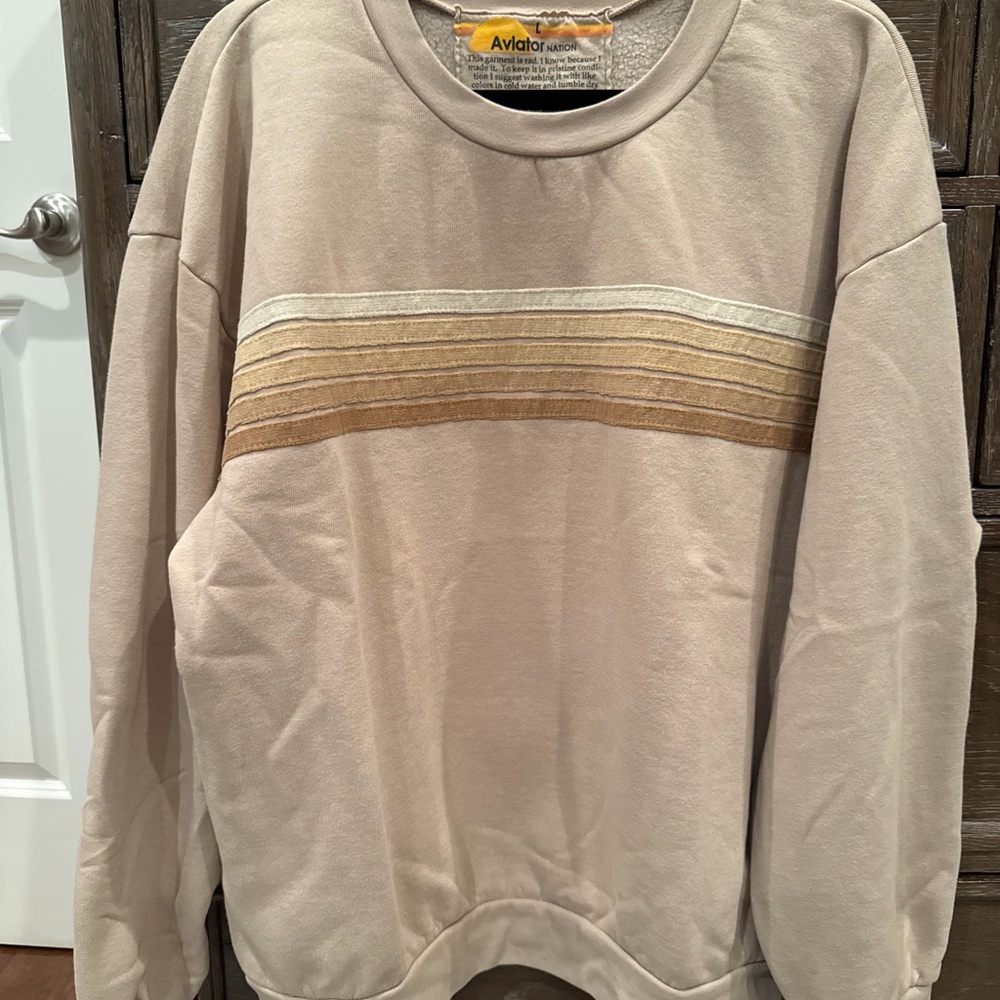 Aviator Nation Cream and Gold Crewneck Sweater